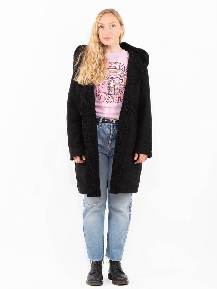 Vintage 90's Women Faux Sheepskin Coat in BlackA0533