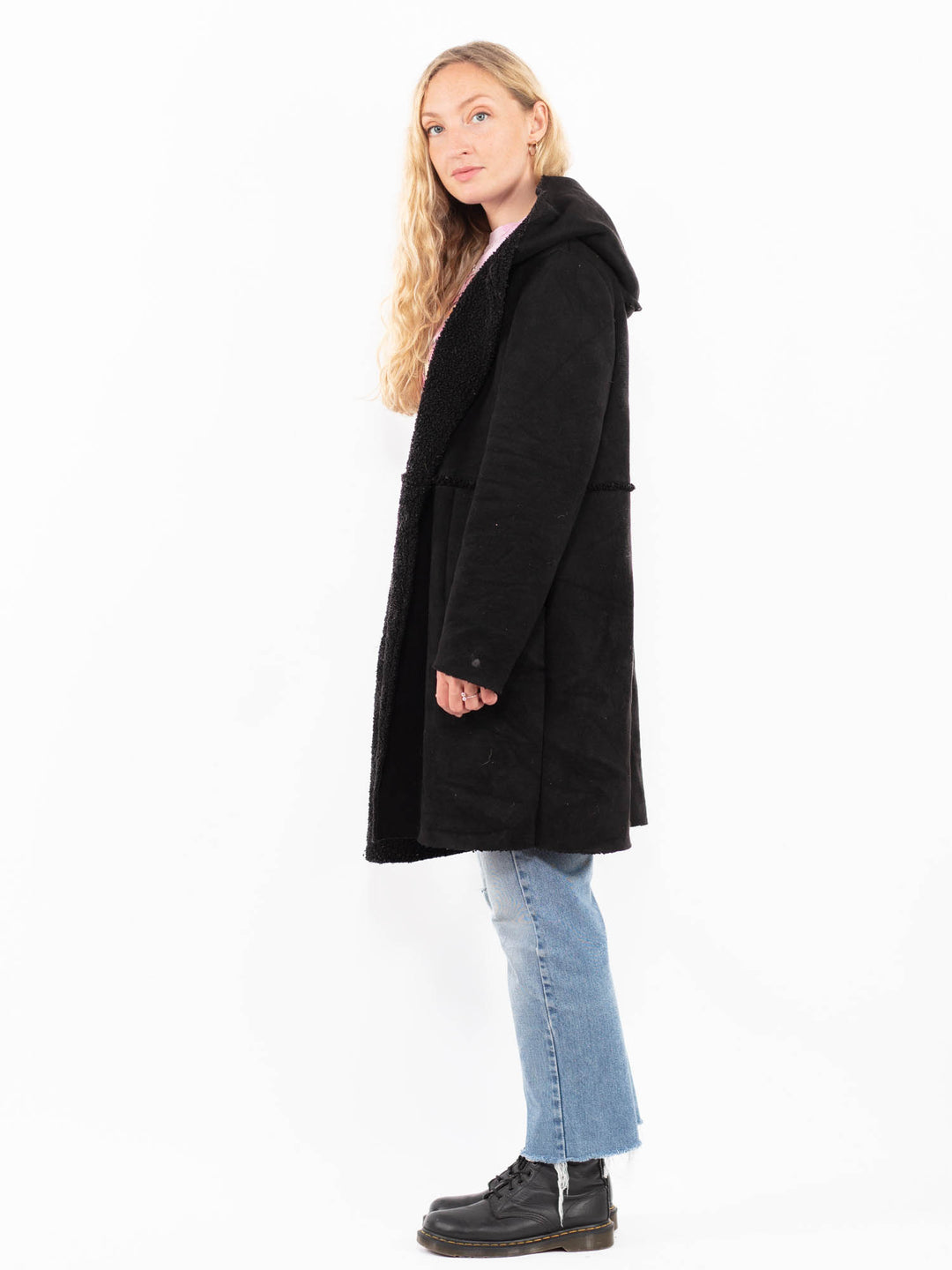 Vintage 90's Women Faux Sheepskin Coat in BlackA0533