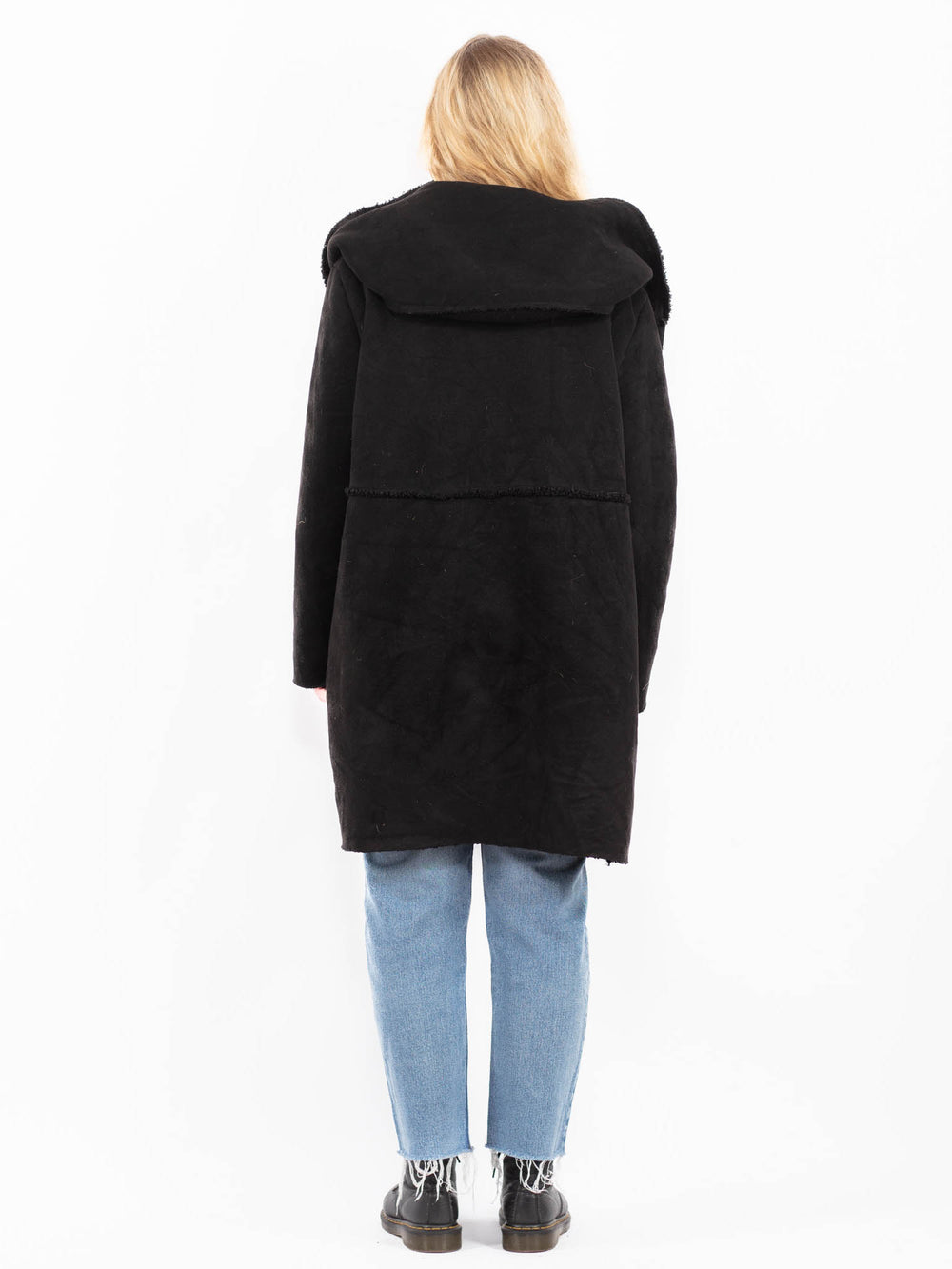Vintage 90's Women Faux Sheepskin Coat in BlackA0533