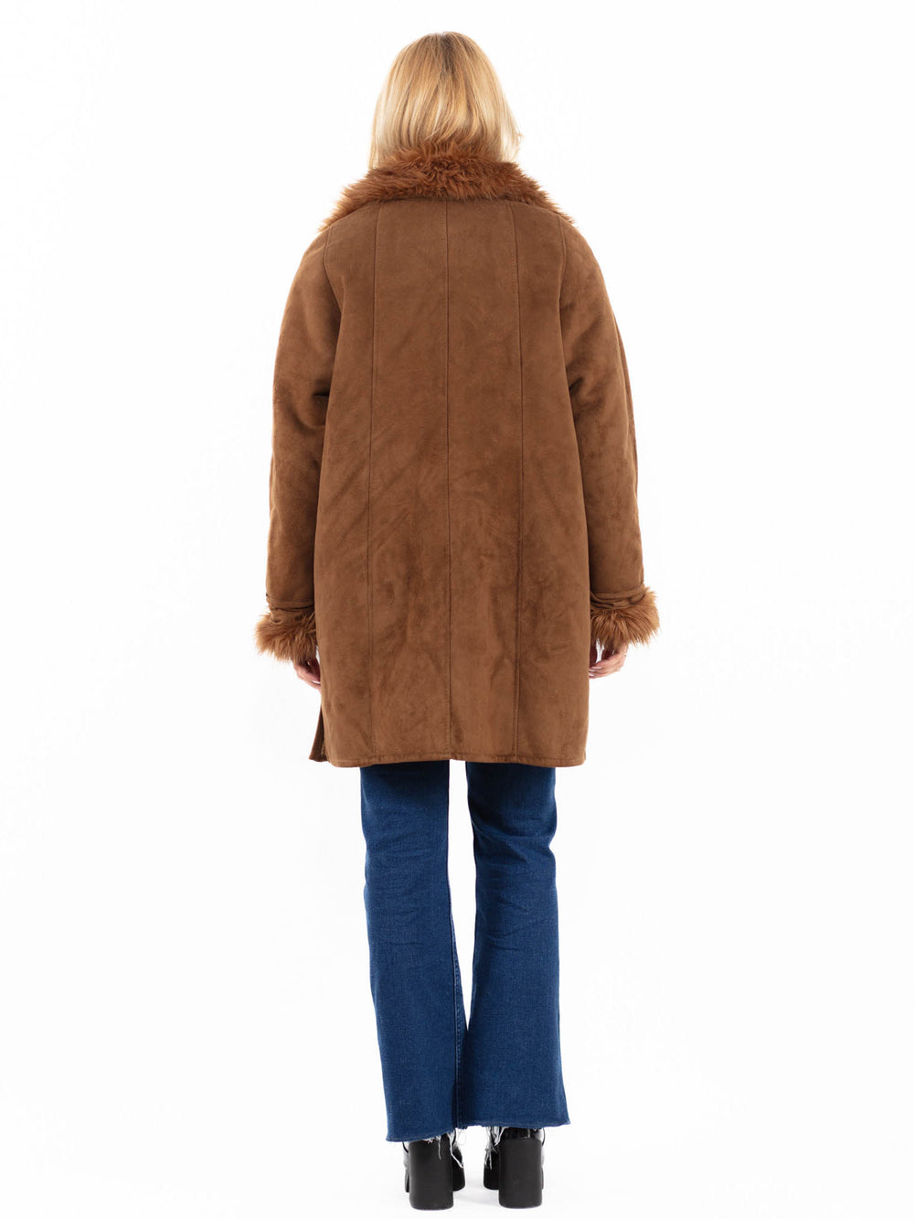 Vintage 90's Women Faux Sheepskin Coat in BrownA0074