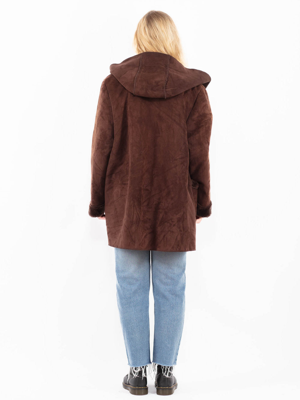 Vintage 90's Women Faux Sheepskin Coat in BrownA0534