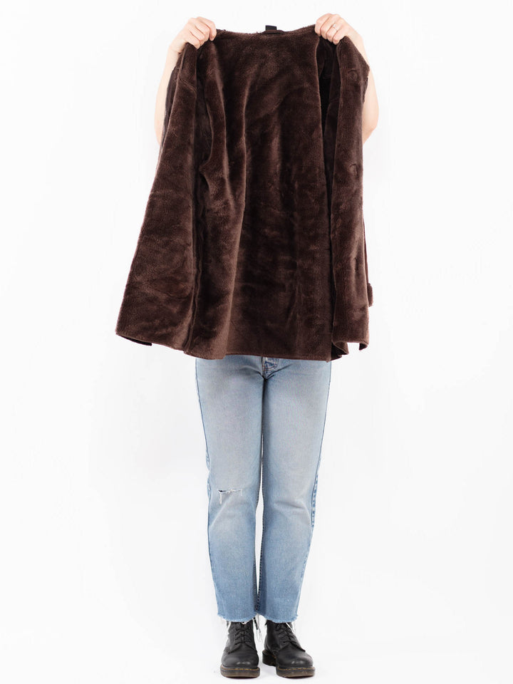Vintage 90's Women Faux Sheepskin Coat in BrownA0534