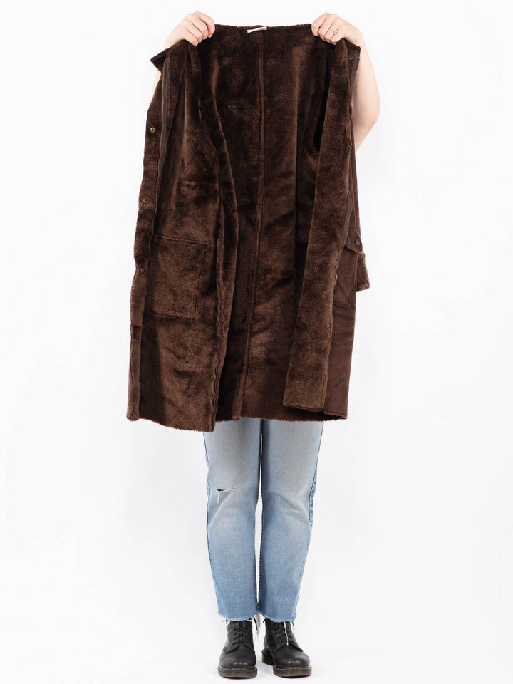 Vintage 90's Women Faux Sheepskin Coat in BrownA0545