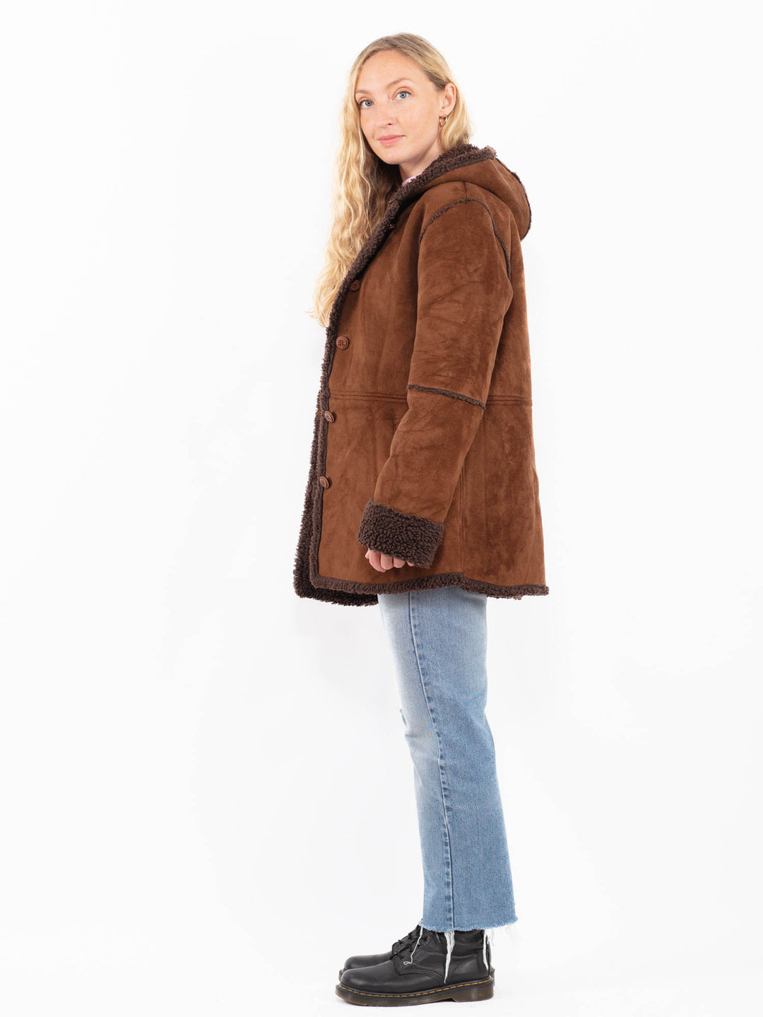 Vintage 90's Women Faux Sheepskin Coat in BrownA0549