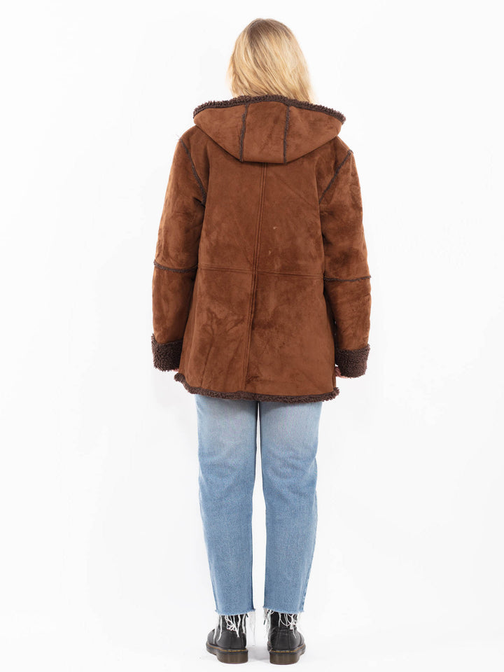 Vintage 90's Women Faux Sheepskin Coat in BrownA0549