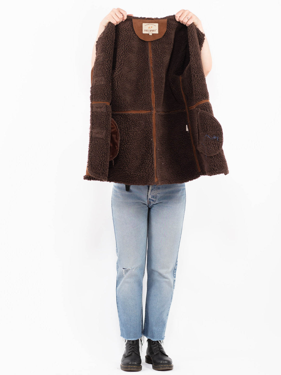 Vintage 90's Women Faux Sheepskin Coat in BrownA0549