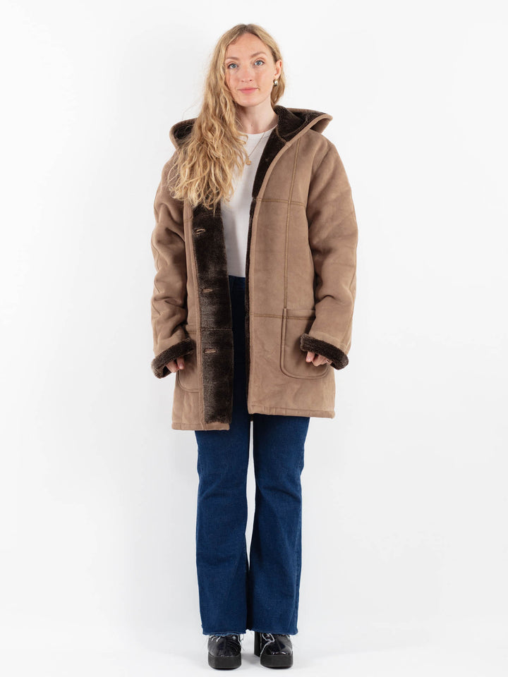 Vintage 90's Women Faux Sheepskin Coat in BeigeV9903