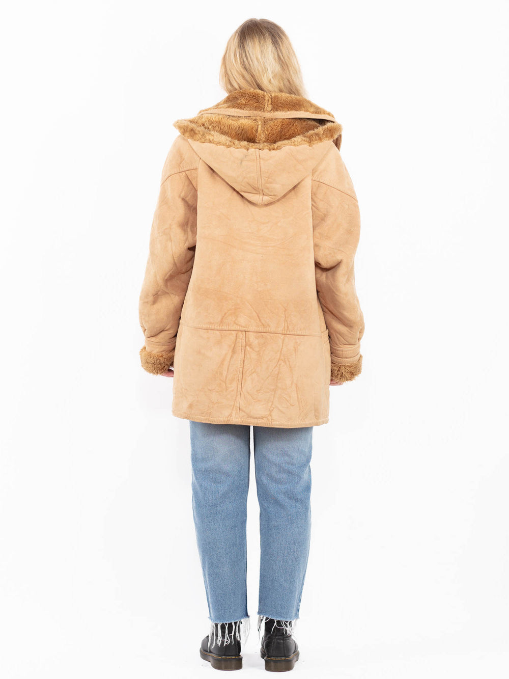 Vintage 90's Women Faux Sheepskin Coat in BeigeA0551