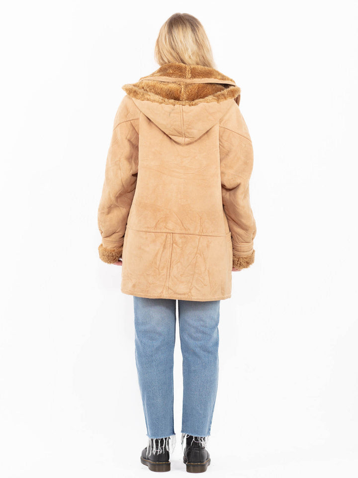 Vintage 90's Women Faux Sheepskin Coat in BeigeA0551