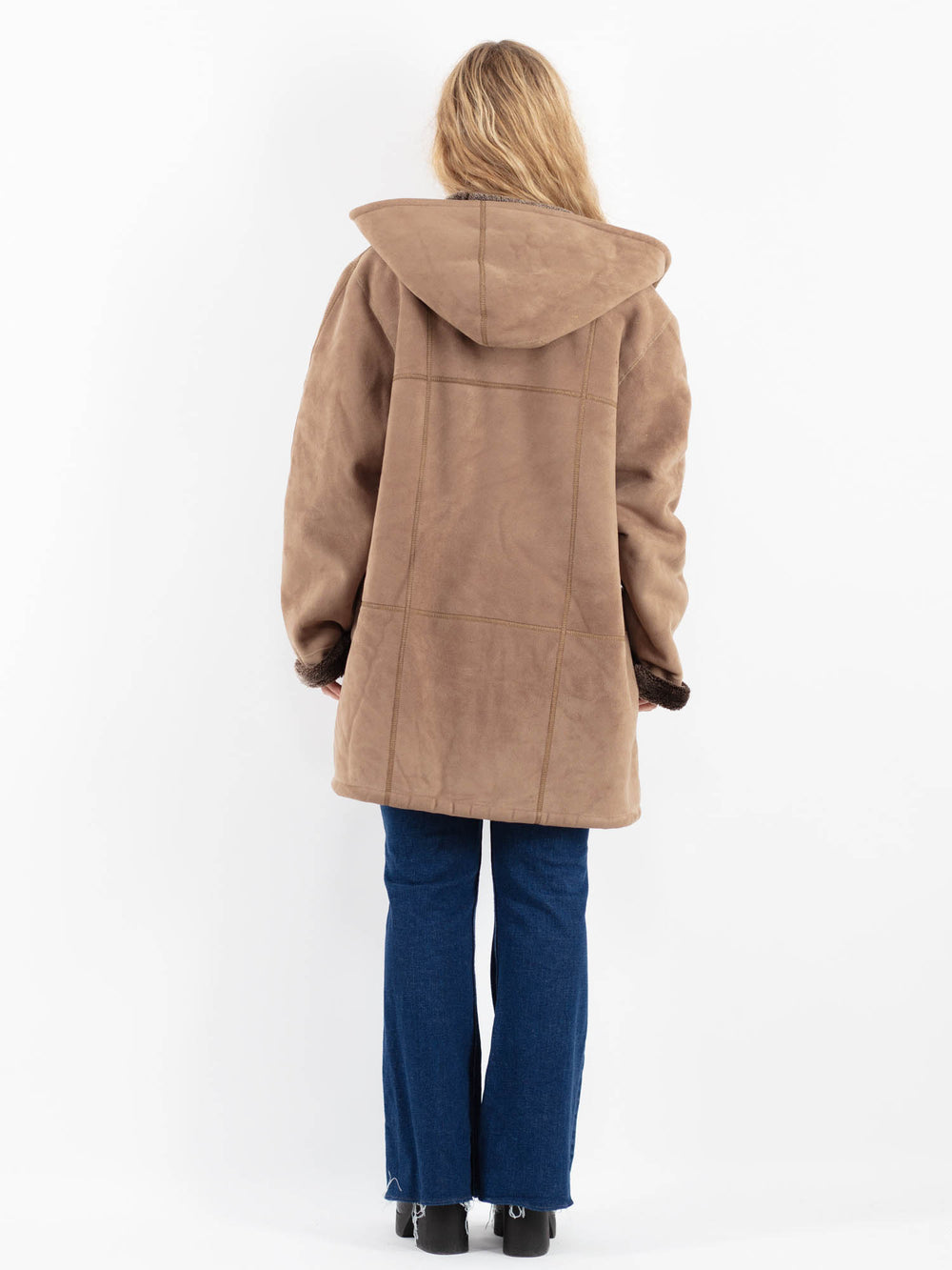 Vintage 90's Women Faux Sheepskin Coat in BeigeV9903