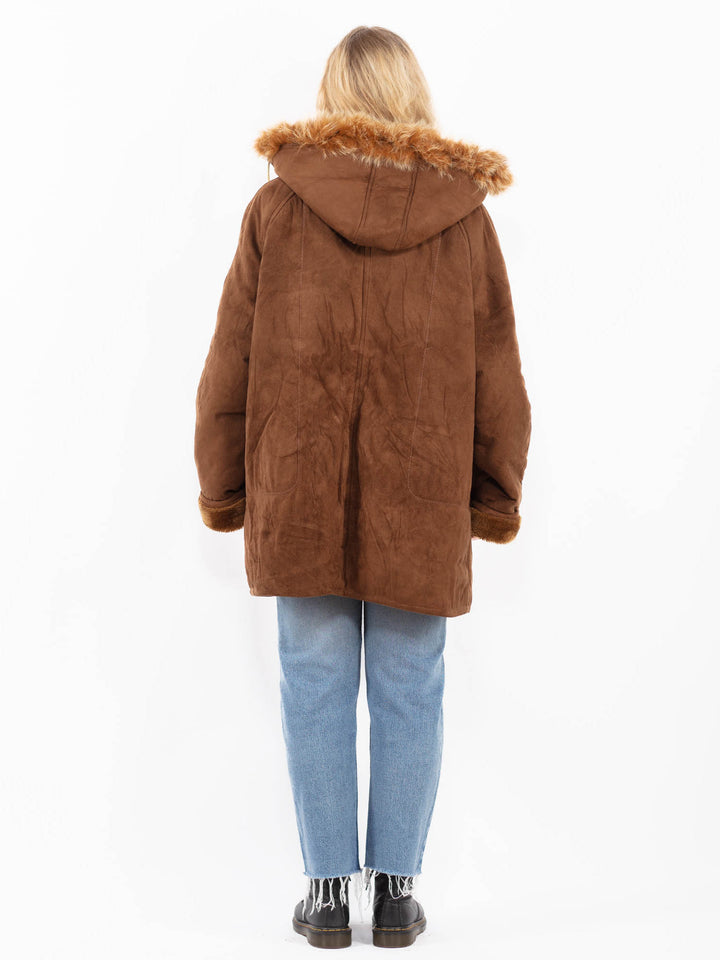 Vintage 90's Women Faux Sheepskin Coat in BrownA0552