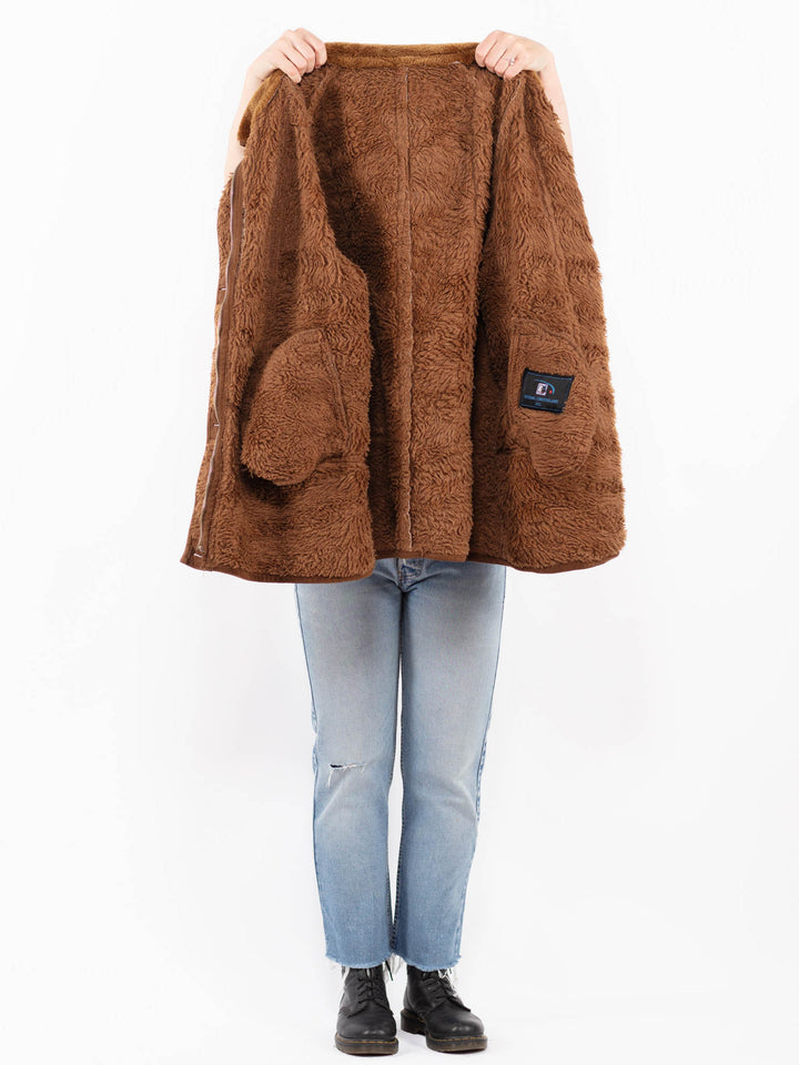 Vintage 90's Women Faux Sheepskin Coat in BrownA0552