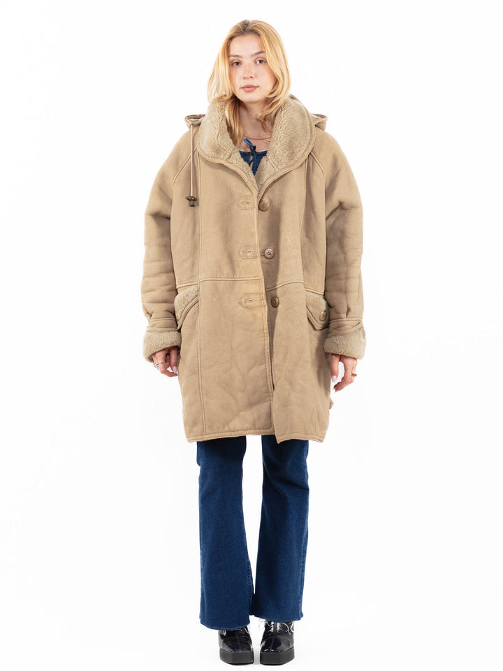 Vintage 90's Women Faux Sheepskin Coat in BeigeA0095