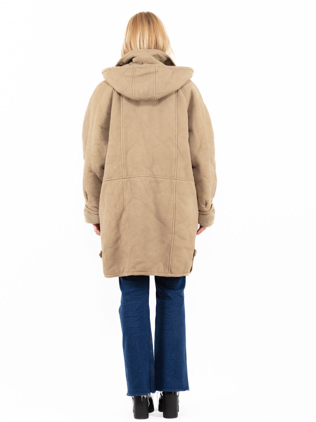 Vintage 90's Women Faux Sheepskin Coat in BeigeA0095