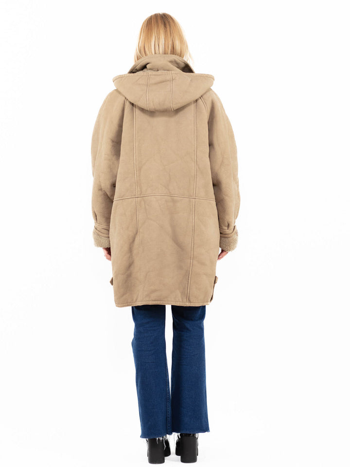 Vintage 90's Women Faux Sheepskin Coat in BeigeA0095