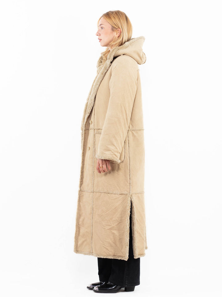 Vintage 90's Women Faux Sheepskin Coat in BeigeA0201