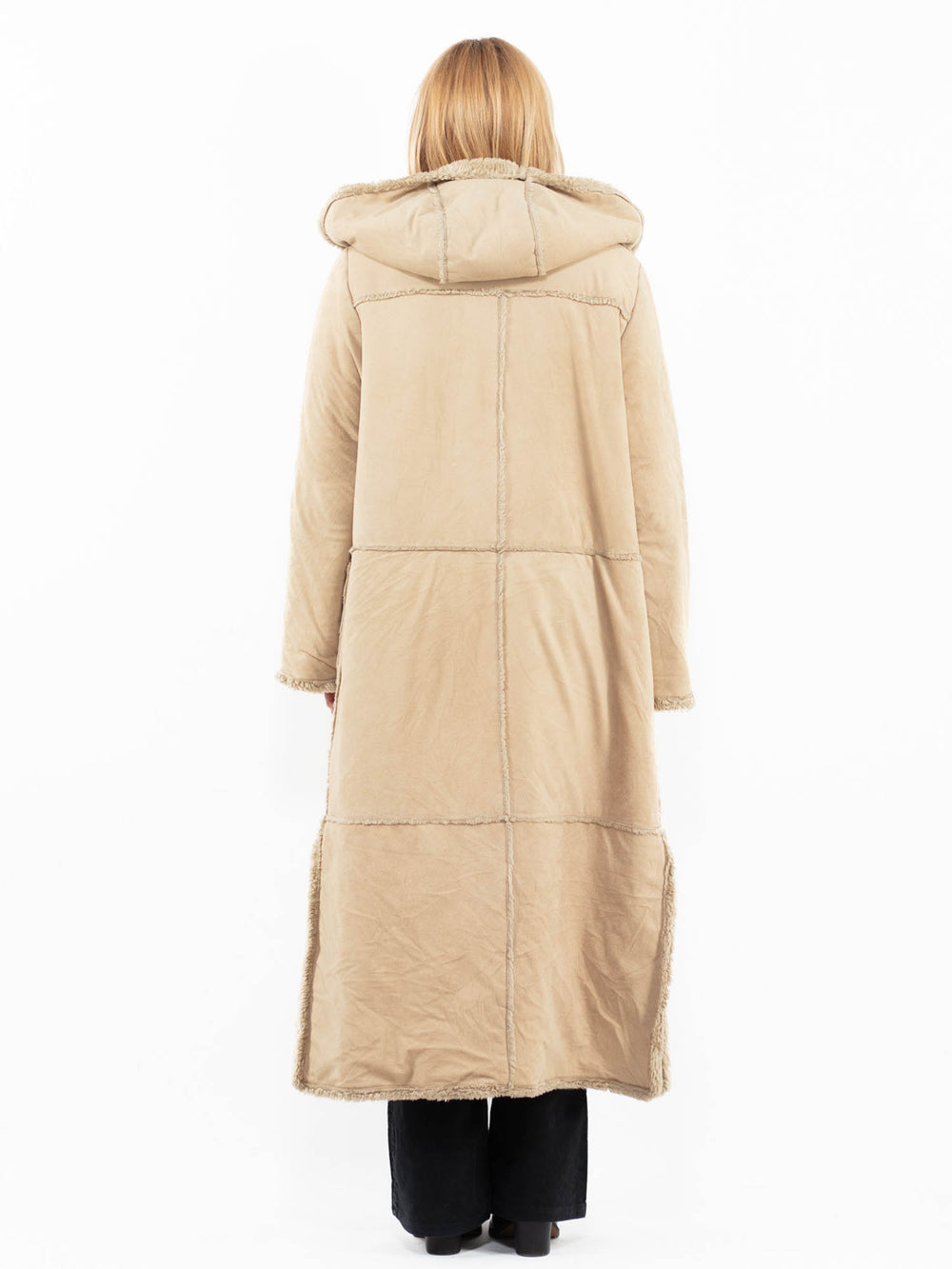 Vintage 90's Women Faux Sheepskin Coat in BeigeA0201