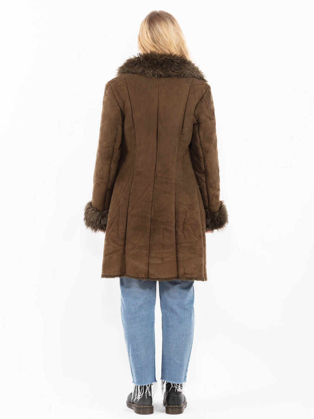 Vintage 90's Women Faux Sheepskin Coat in GreenA0556