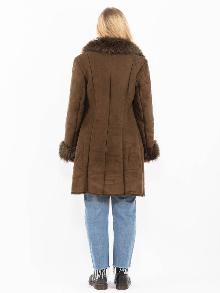 Vintage 90's Women Faux Sheepskin Coat in GreenA0556