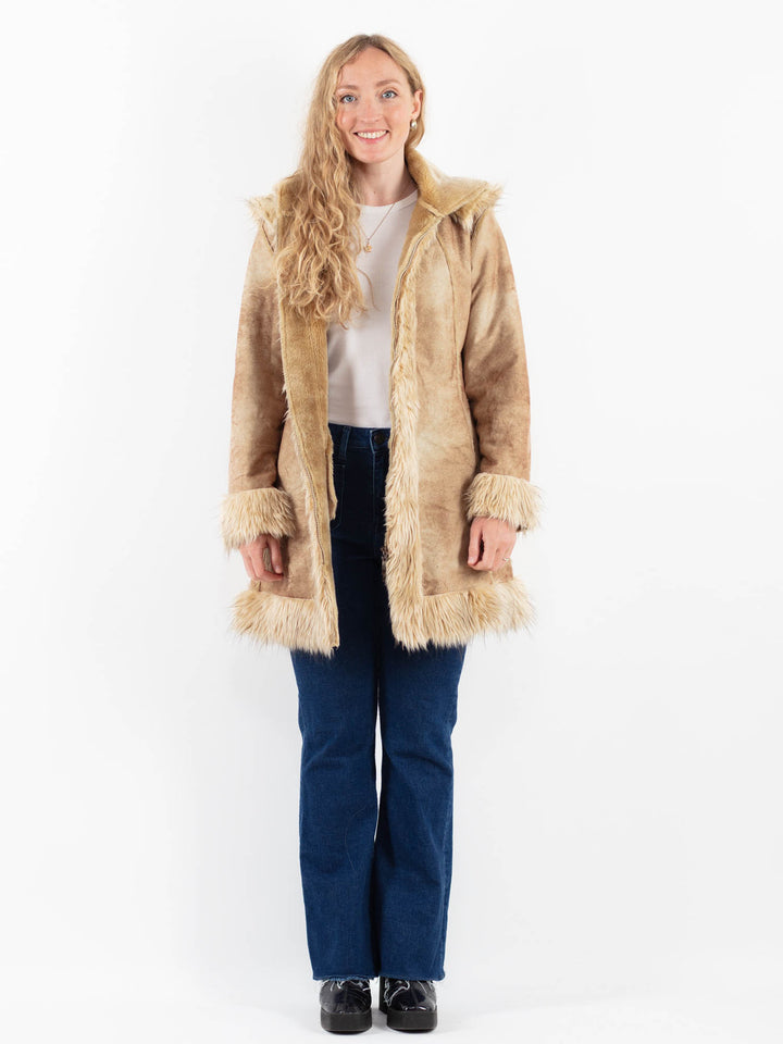 Vintage 90's Women Faux Sheepskin Coat in BeigeV9908