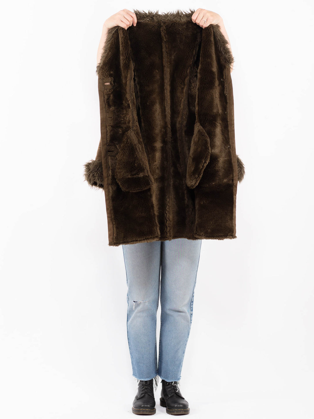 Vintage 90's Women Faux Sheepskin Coat in GreenA0556