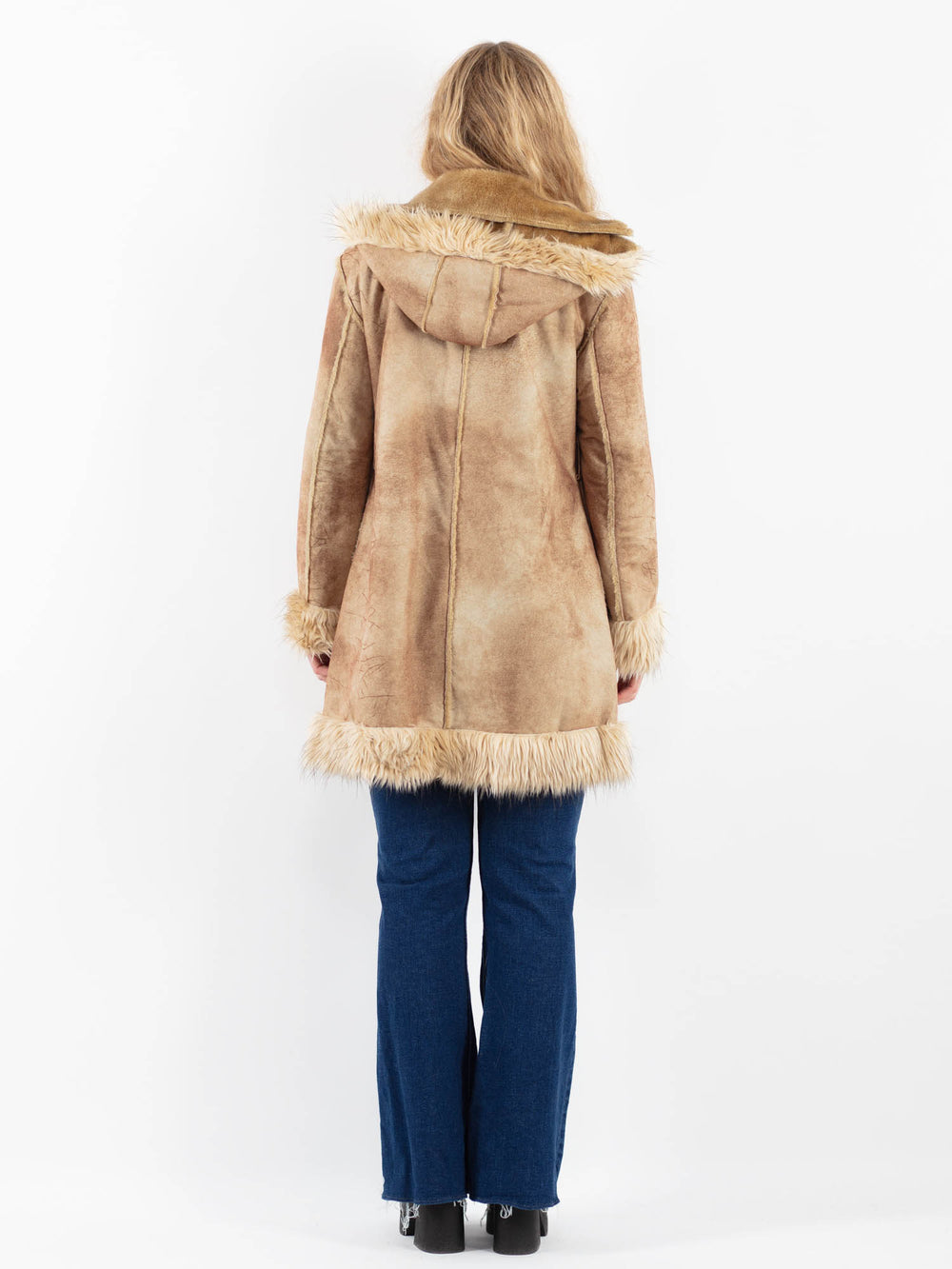 Vintage 90's Women Faux Sheepskin Coat in BeigeV9908