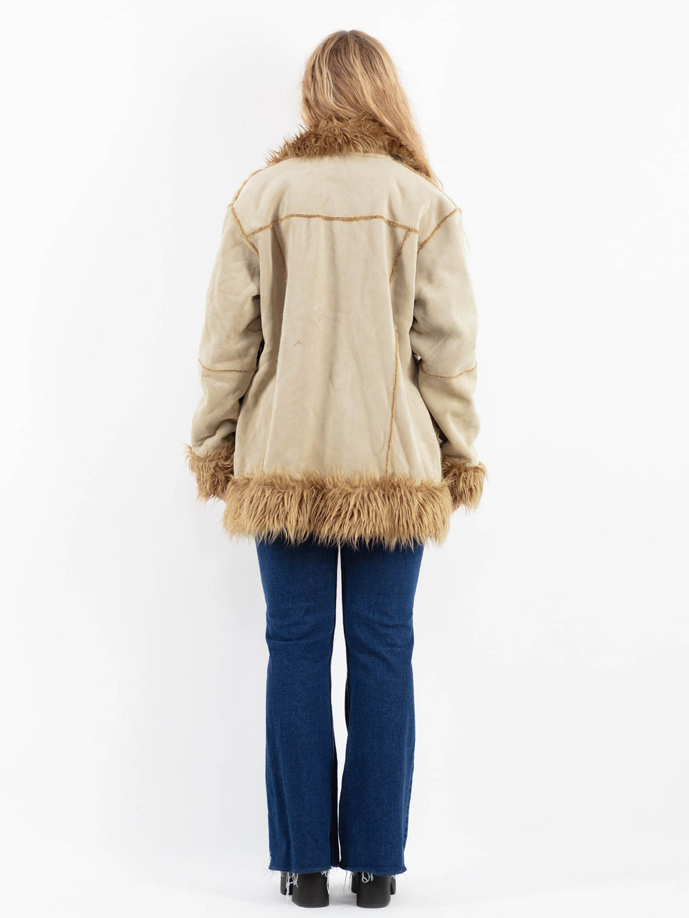 Vintage 90's Women Faux Sheepskin Coat in BeigeV9911