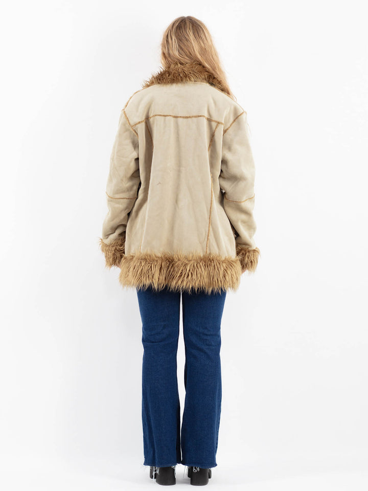 Vintage 90's Women Faux Sheepskin Coat in BeigeV9911