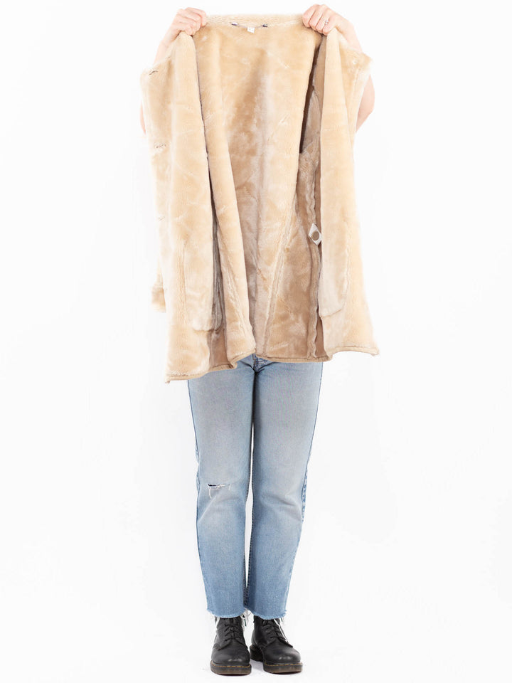 Vintage 90's Women Faux Sheepskin Coat in BeigeA0560