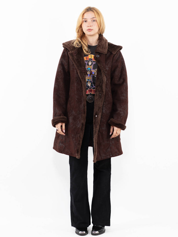 Vintage 90's Women Faux Sheepskin in BrownA0206