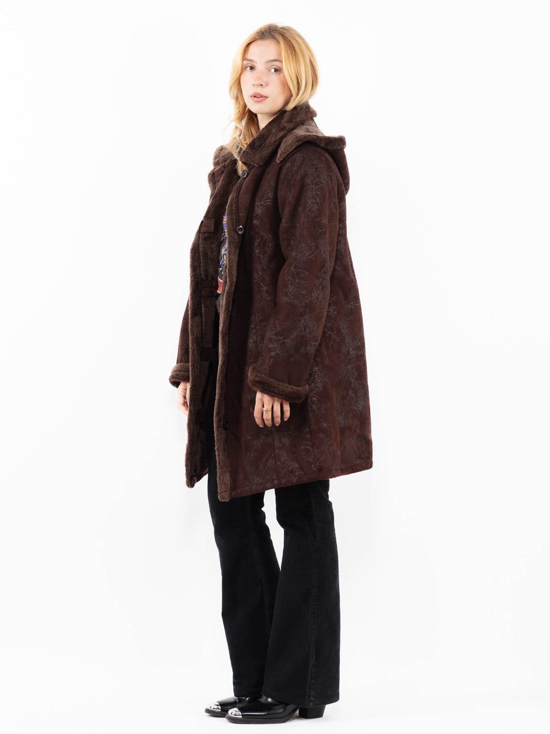 Vintage 90's Women Faux Sheepskin in BrownA0206