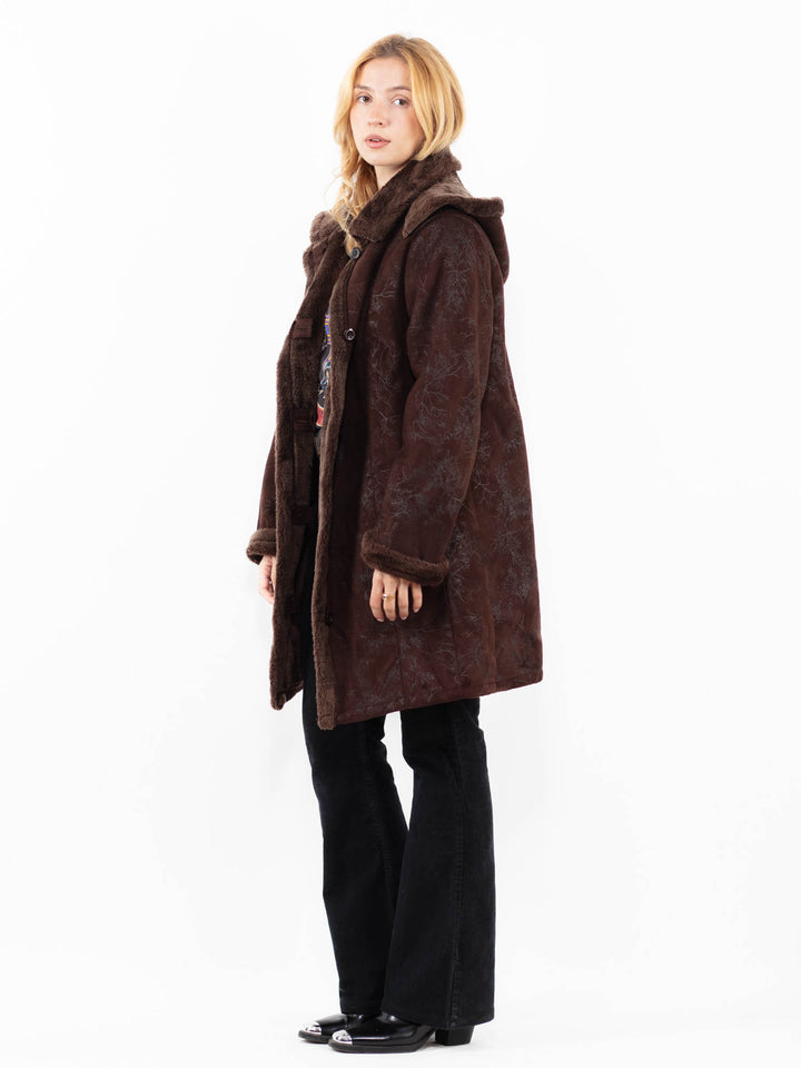 Vintage 90's Women Faux Sheepskin in BrownA0206