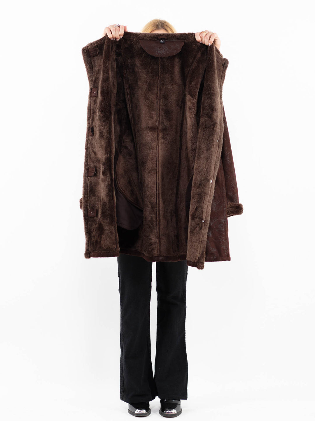 Vintage 90's Women Faux Sheepskin in BrownA0206