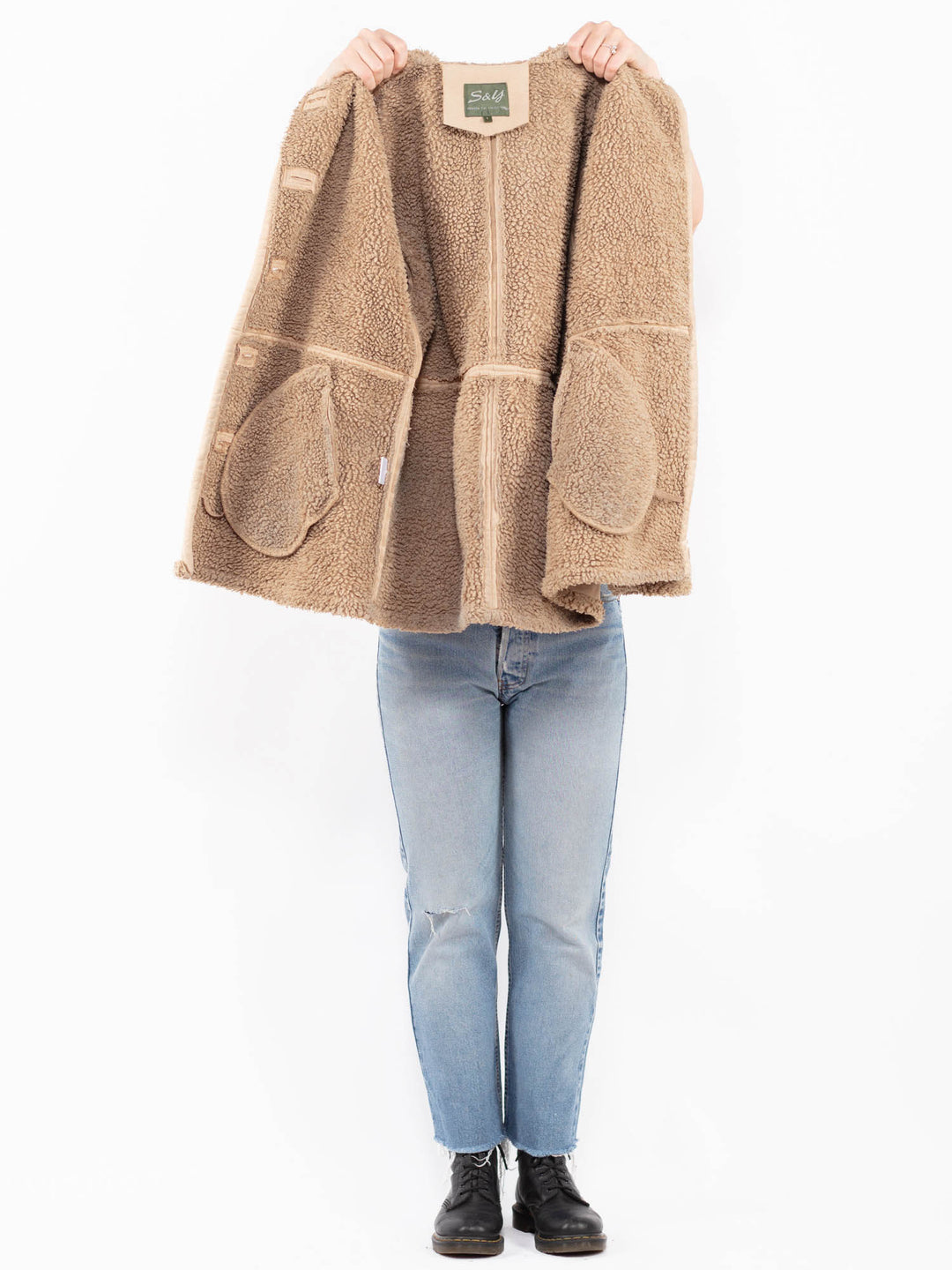 Vintage 00's Women Faux Sheepskin Coat in BeigeA0563