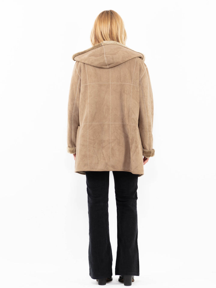 Vintage 90's Women Faux Sheepskin Coat in BeigeA0209