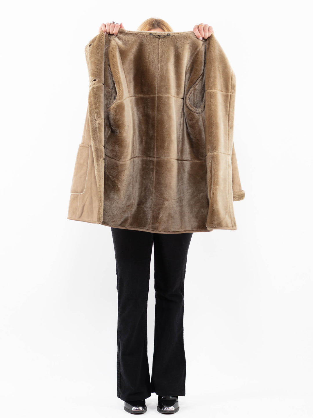 Vintage 90's Women Faux Sheepskin Coat in BeigeA0209