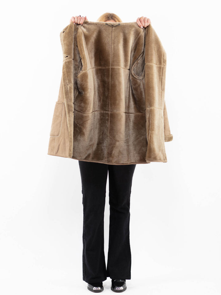 Vintage 90's Women Faux Sheepskin Coat in BeigeA0209