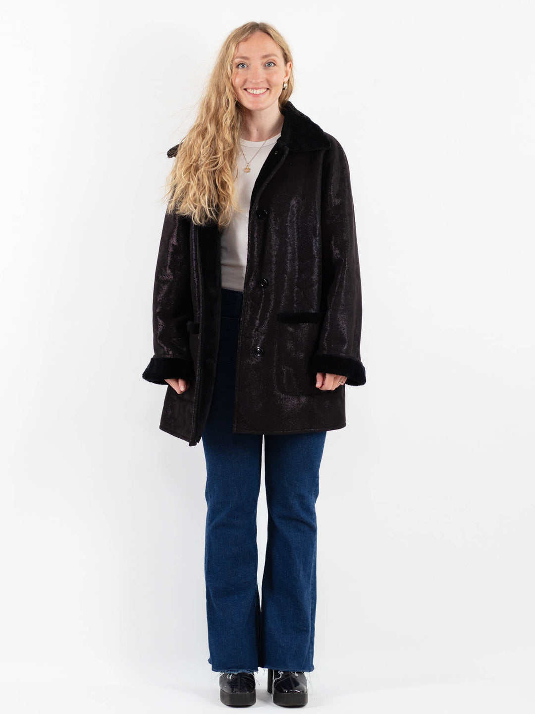 Vintage 90's Women Faux Sheepskin in BlackV9918