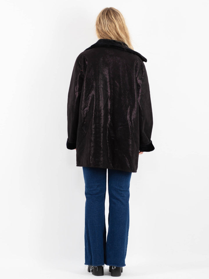 Vintage 90's Women Faux Sheepskin in BlackV9918