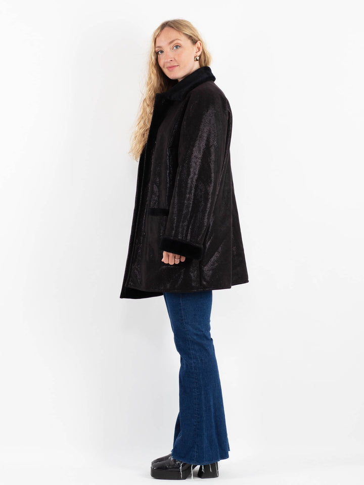 Vintage 90's Women Faux Sheepskin in BlackV9918