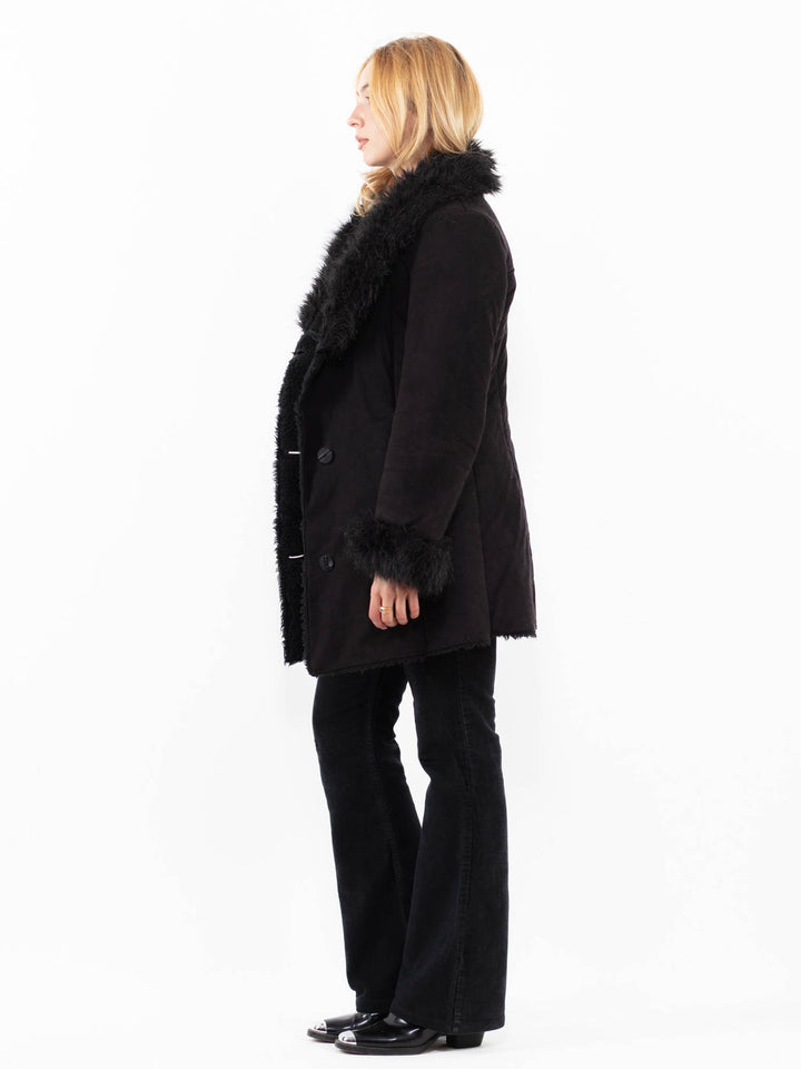 Vintage 90's Women Faux Sheepskin in BlackA0213