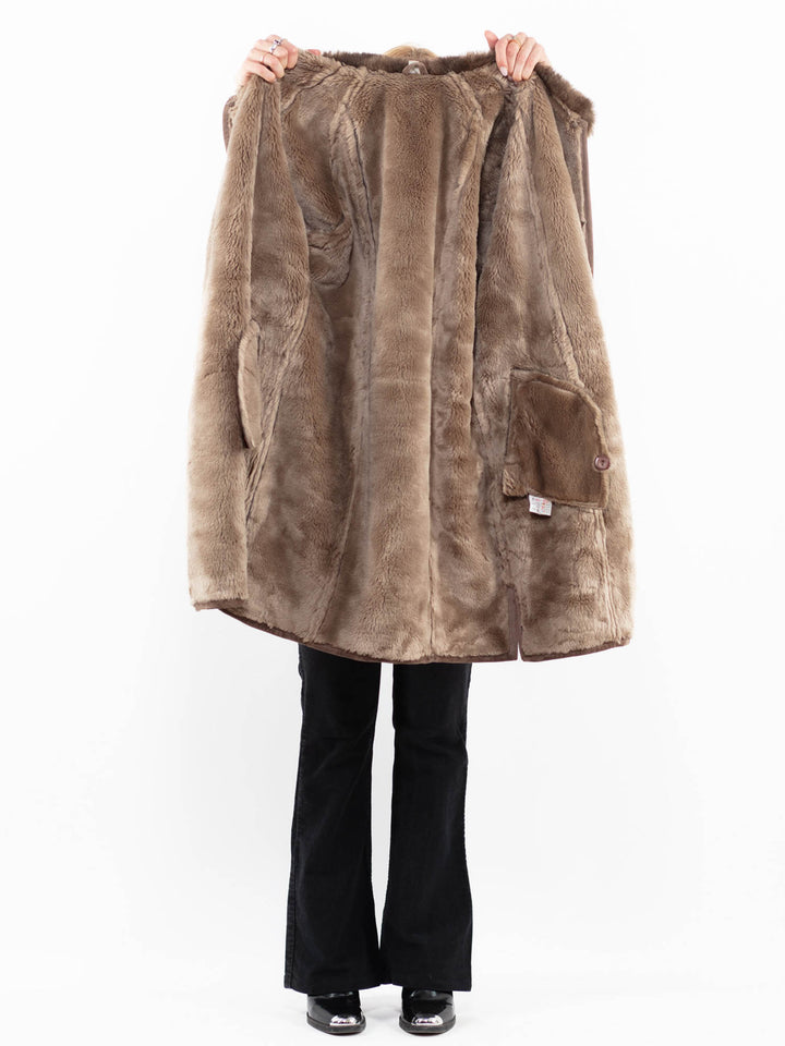 Vintage 90's Women Faux Sheepskin Coat in BeigeA0214