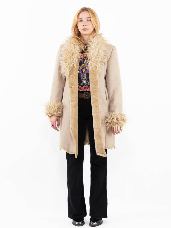 Vintage 90's Women Faux Sheepskin in BeigeA0215