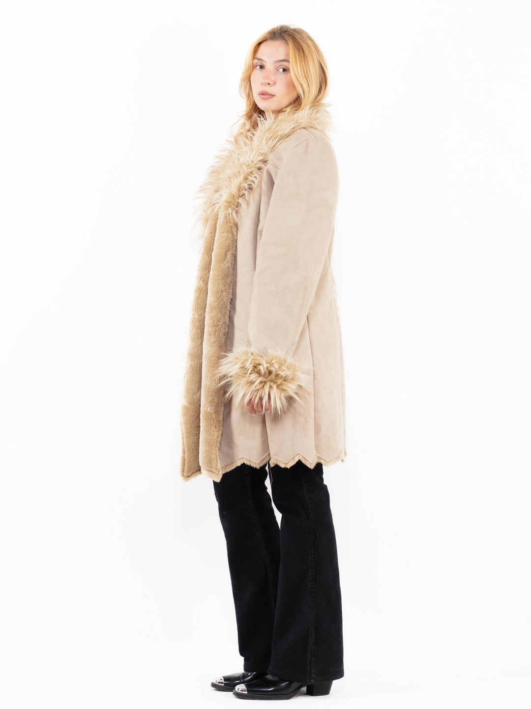 Vintage 90's Women Faux Sheepskin in BeigeA0215