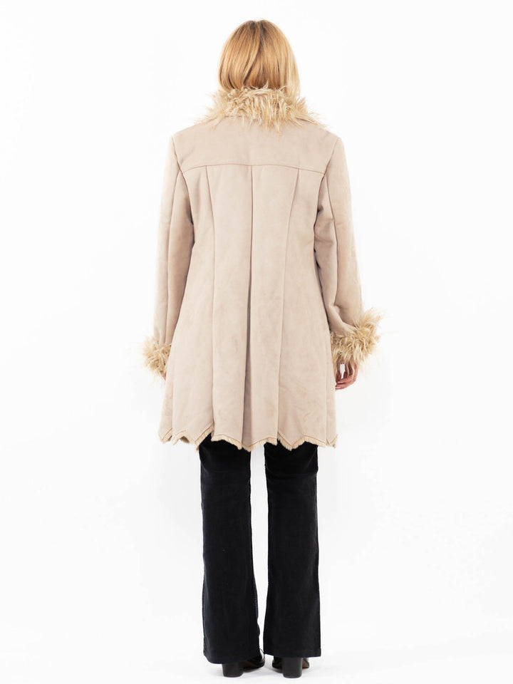 Vintage 90's Women Faux Sheepskin in BeigeA0215