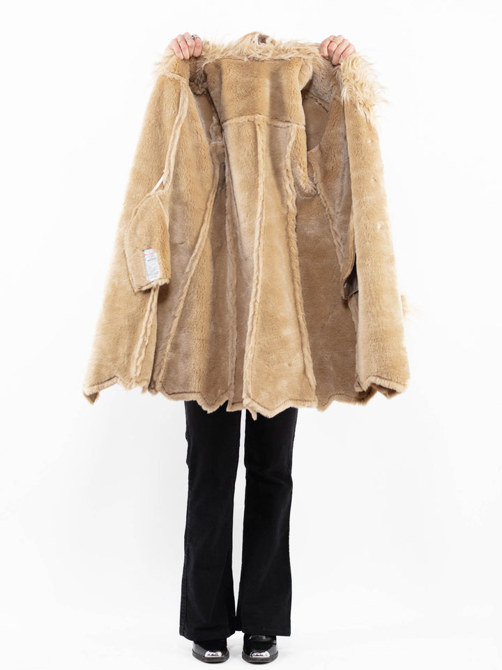 Vintage 90's Women Faux Sheepskin in BeigeA0215
