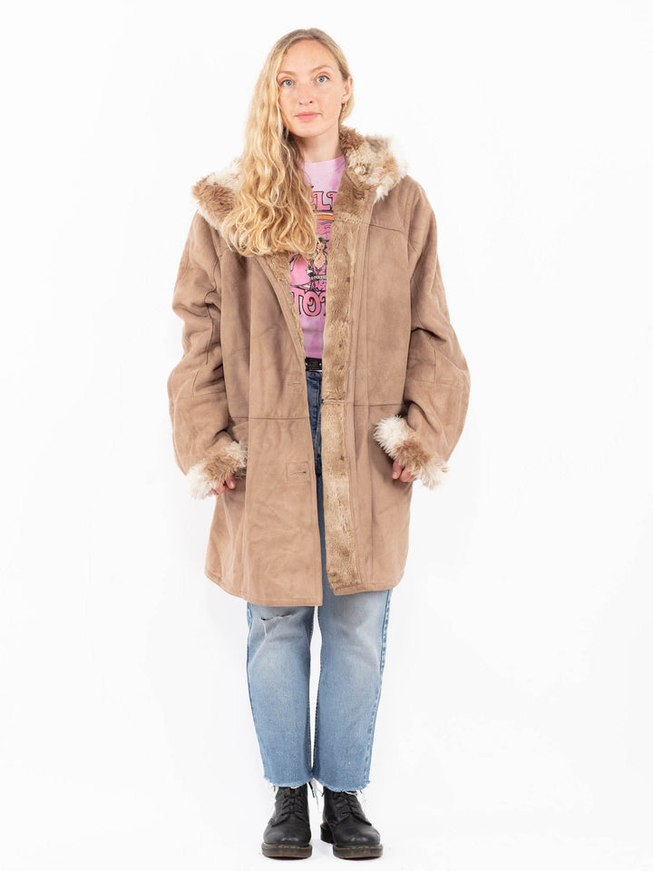 Vintage 90's Women Faux Sheepskin in BeigeA0572