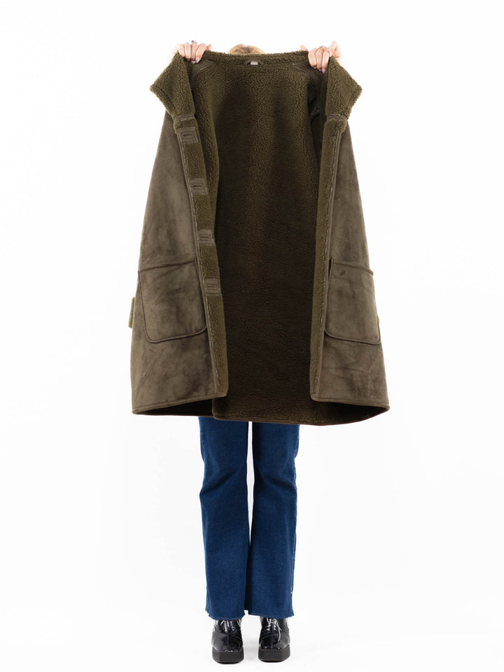 Vintage 90's Women Faux Sheepskin Coat in GreenA0111