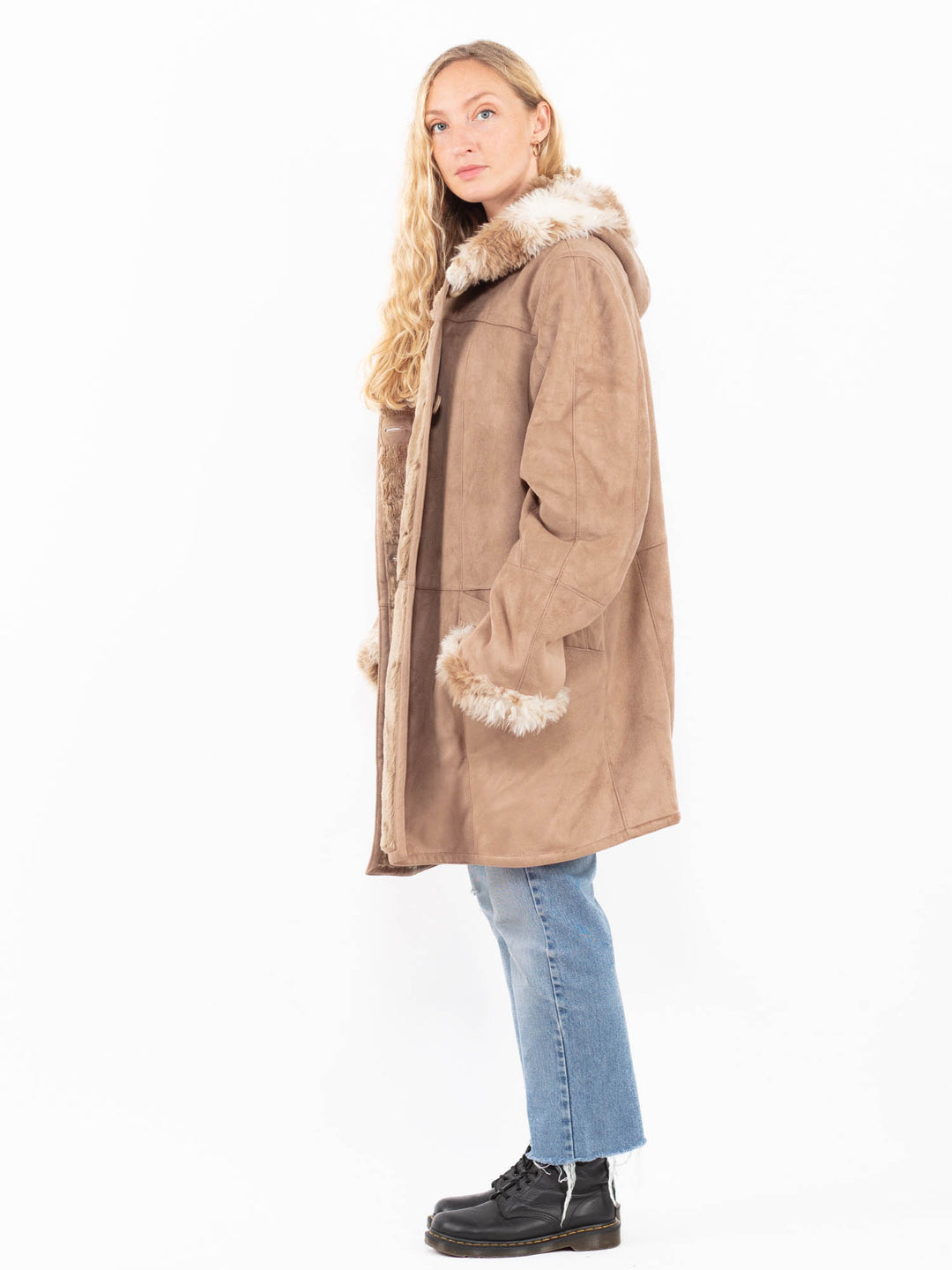 Vintage 90's Women Faux Sheepskin in BeigeA0572