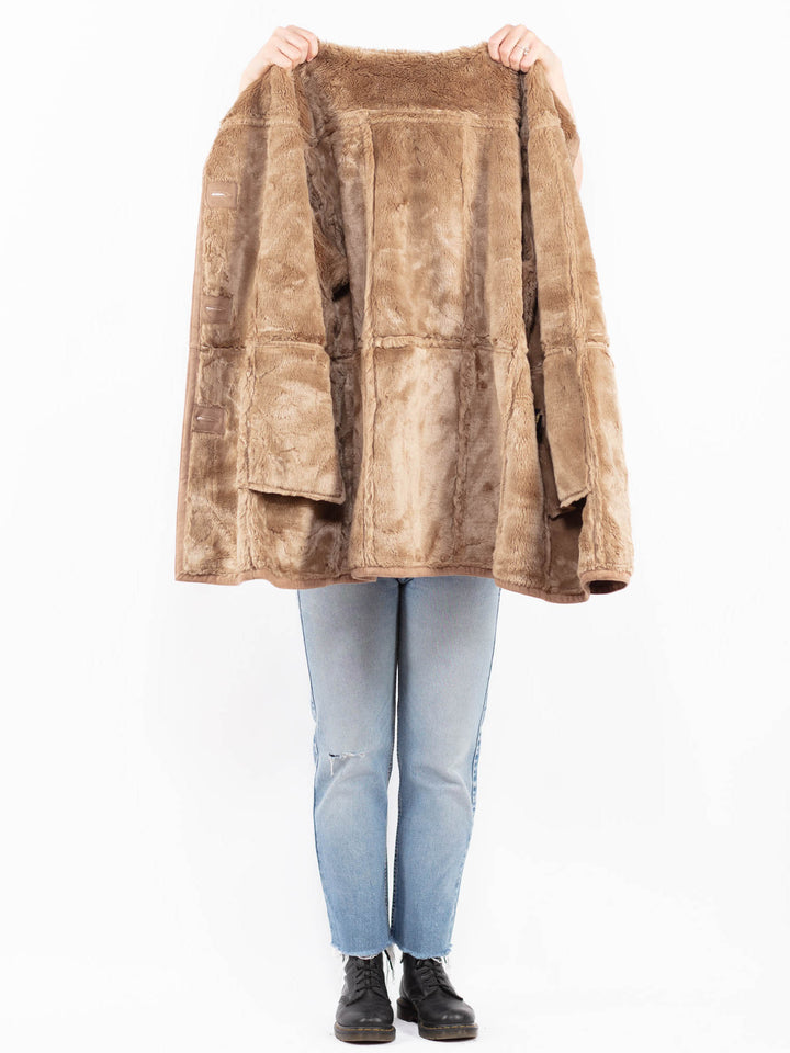 Vintage 90's Women Faux Sheepskin in BeigeA0572